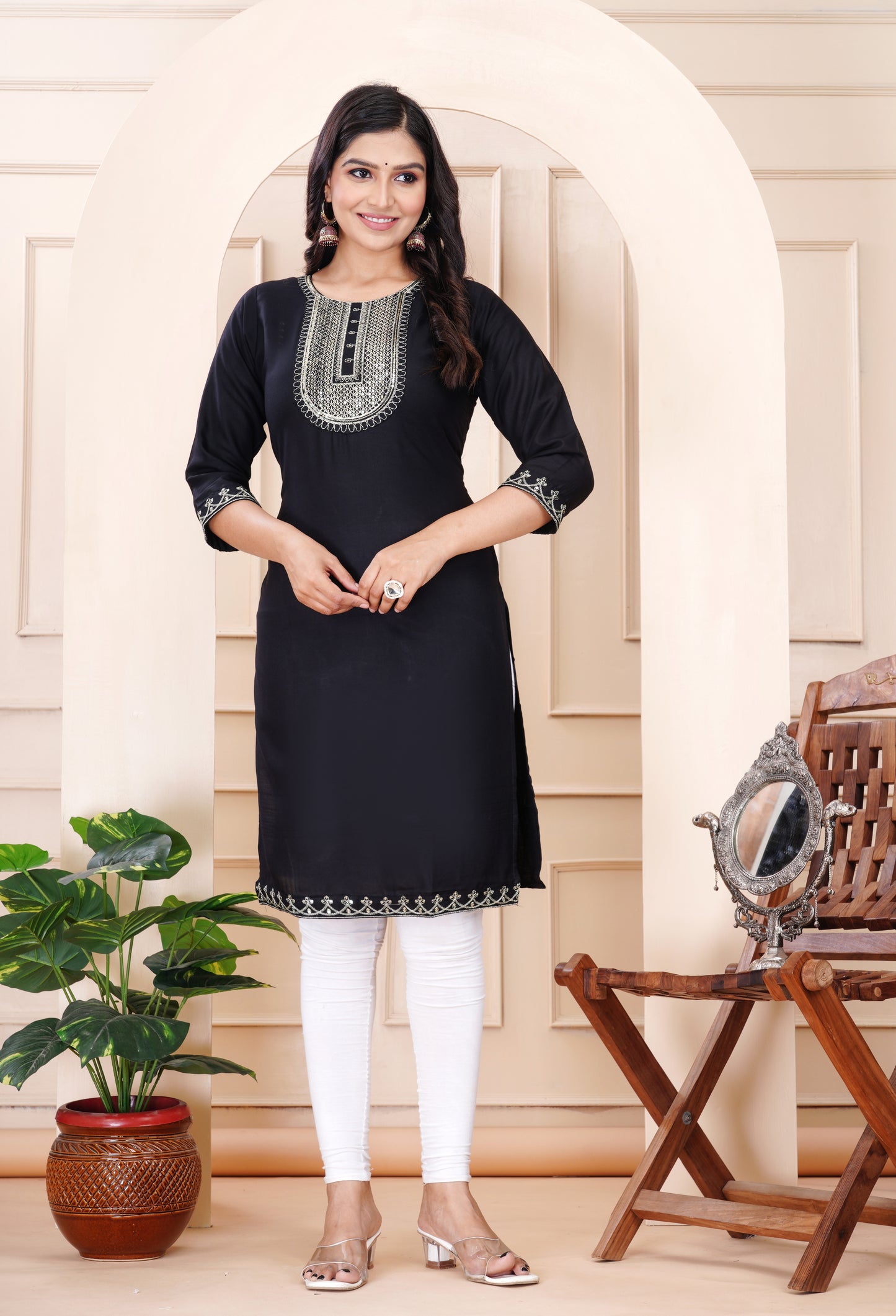 Rayon viscose embroidery kurti