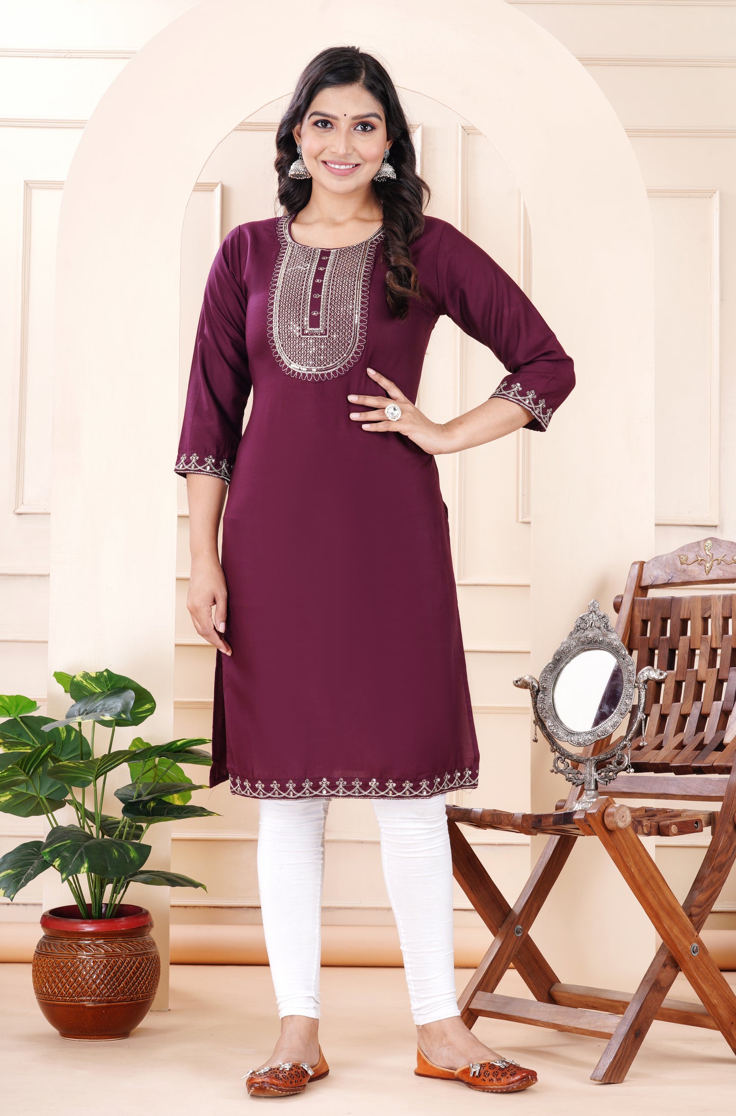 Rayon viscose embroidery kurti