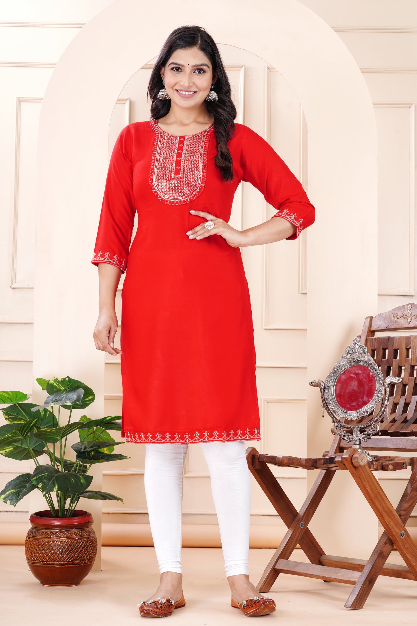 Rayon viscose embroidery kurti