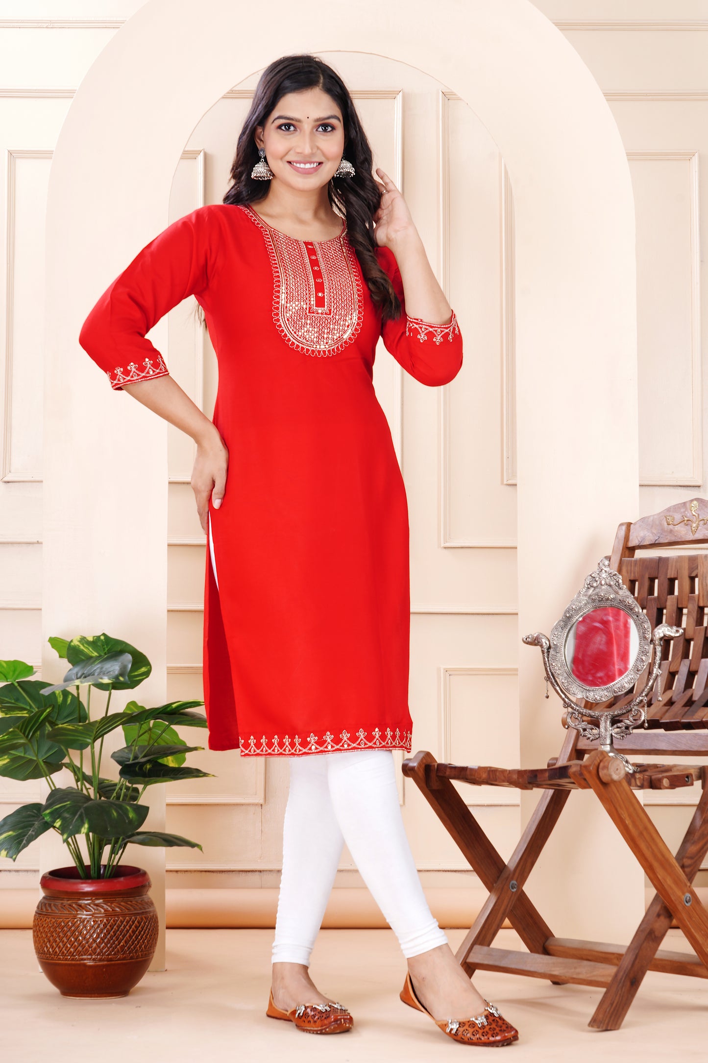 Rayon viscose embroidery kurti
