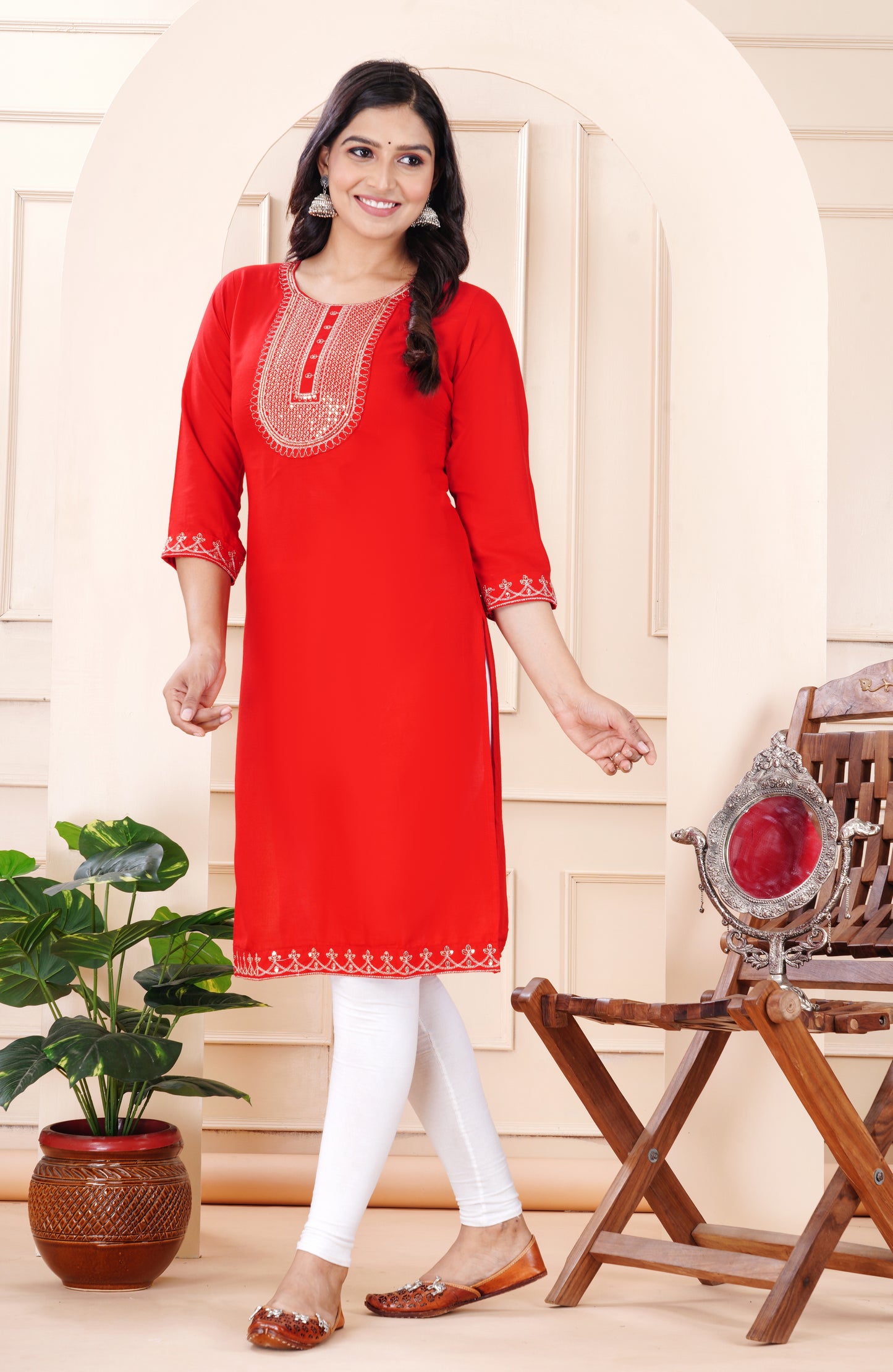 Rayon viscose embroidery kurti