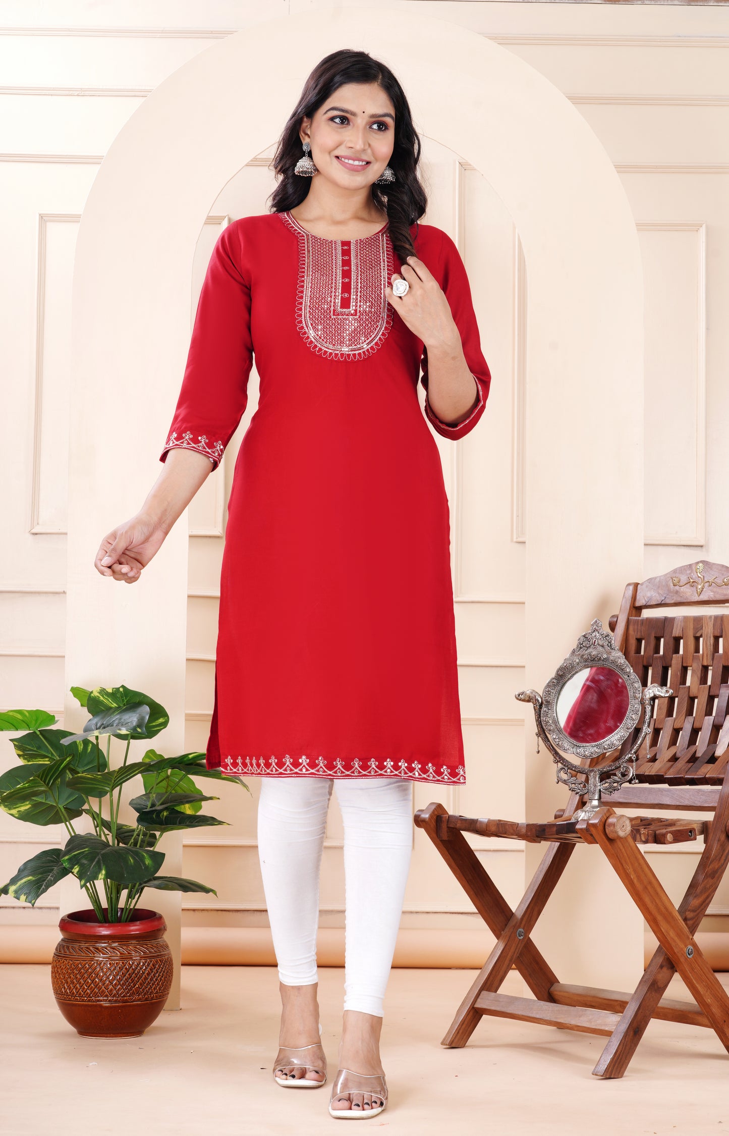 Rayon viscose embroidery kurti