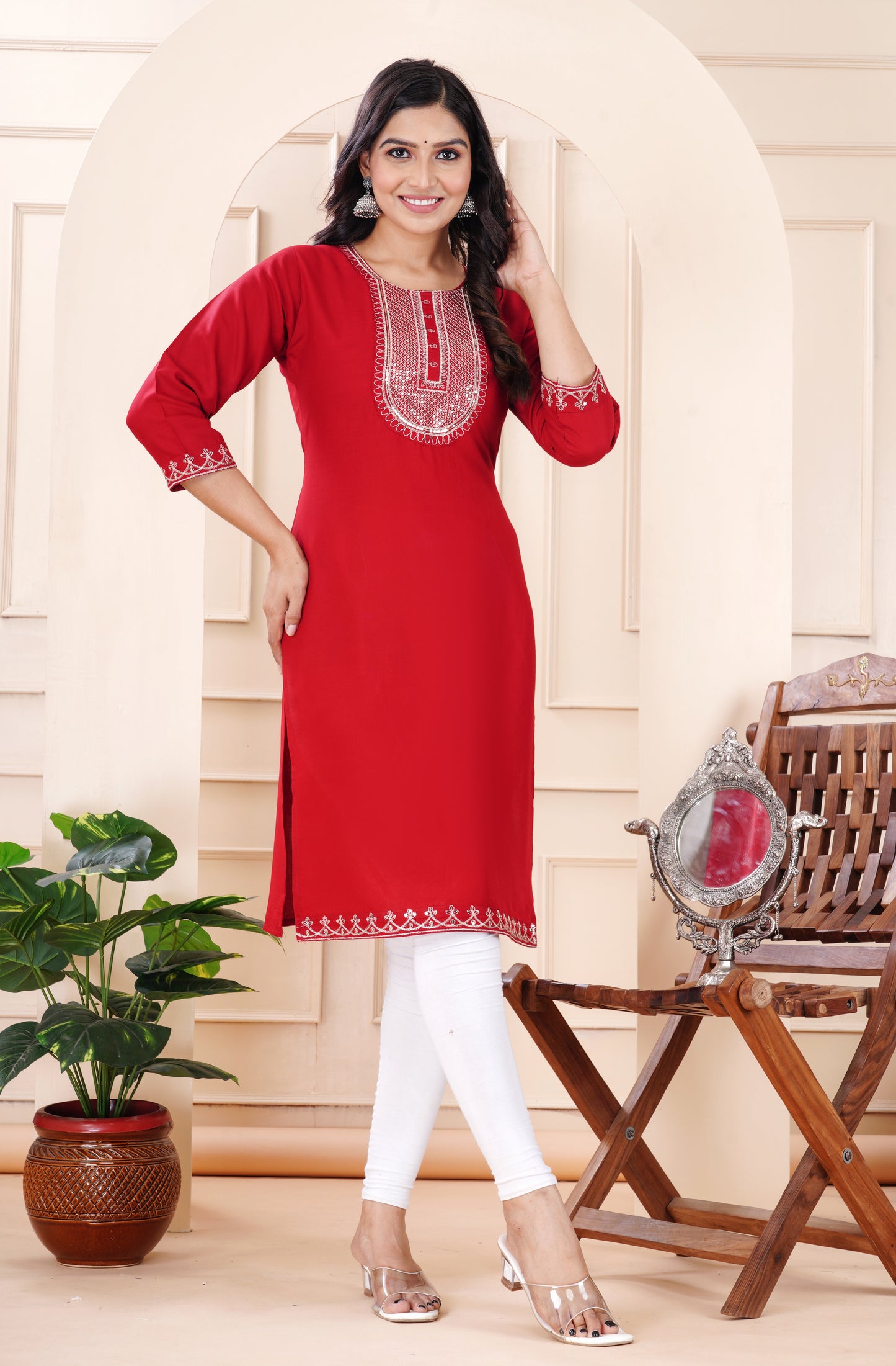 Rayon viscose embroidery kurti