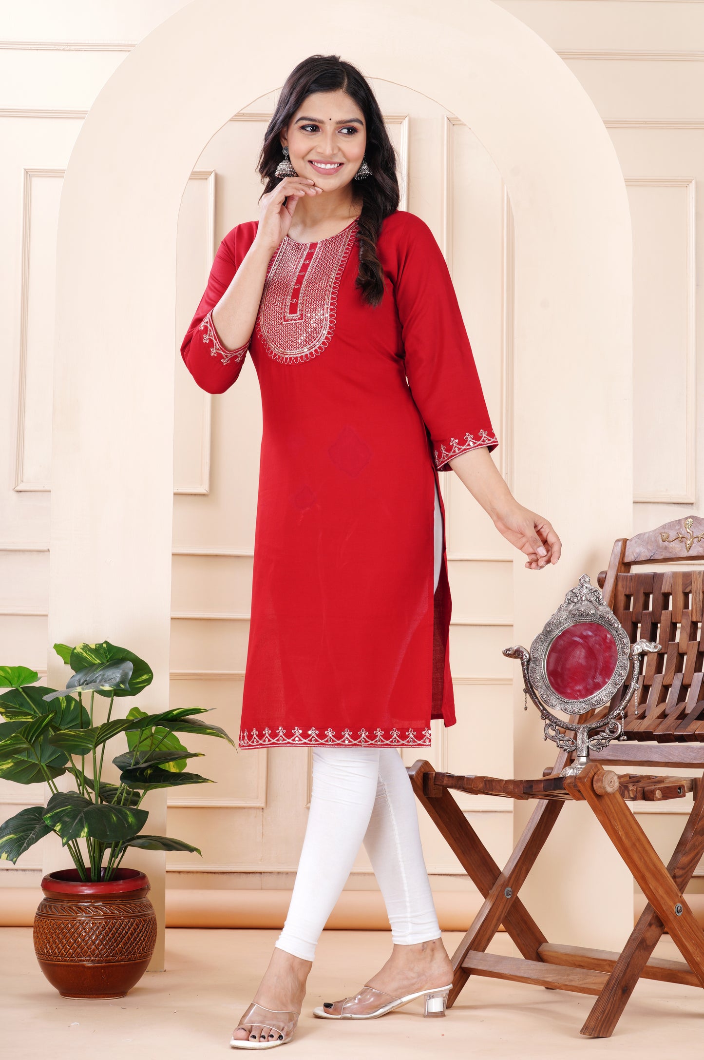 Rayon viscose embroidery kurti