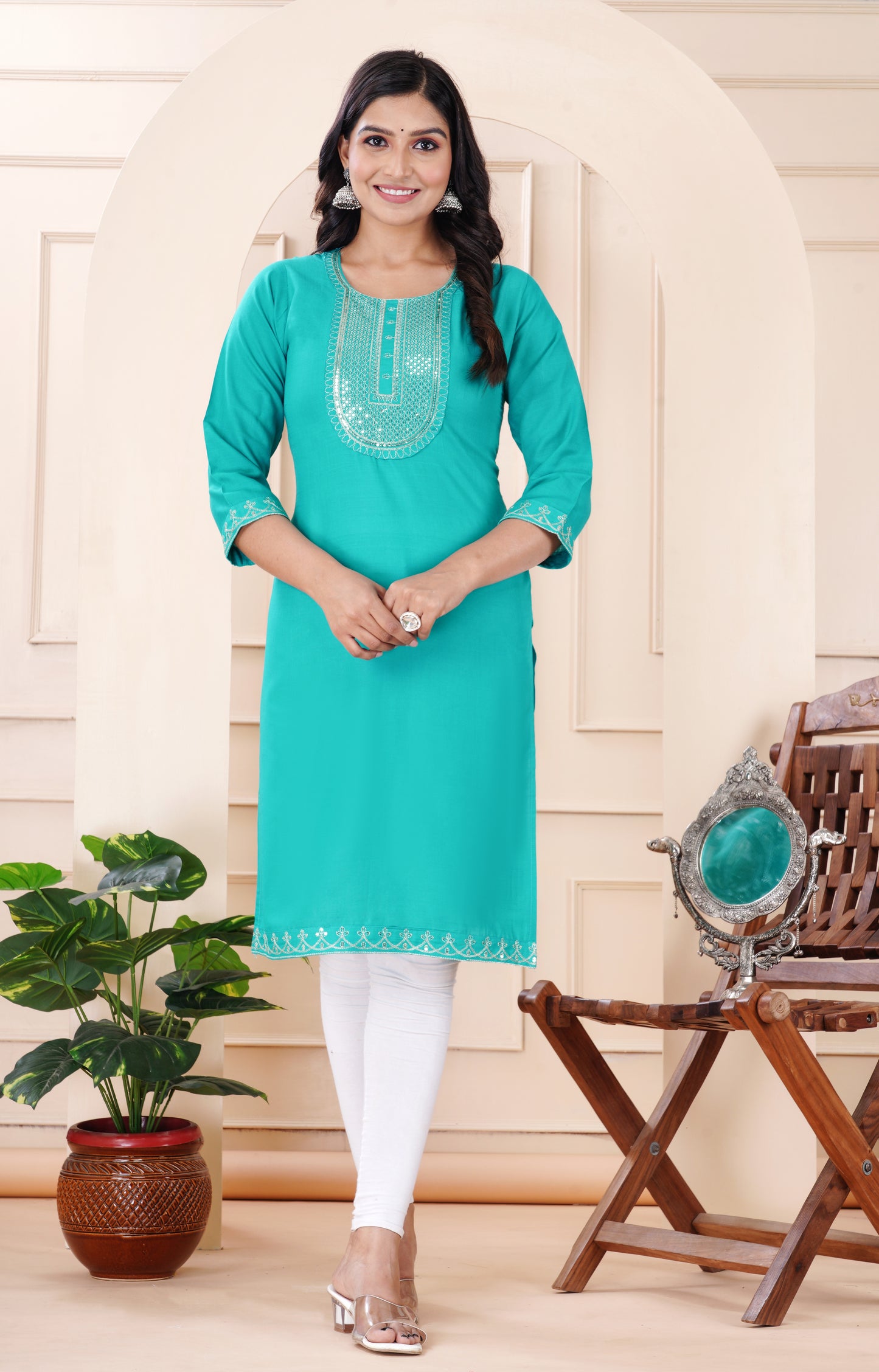 Rayon viscose embroidery kurti