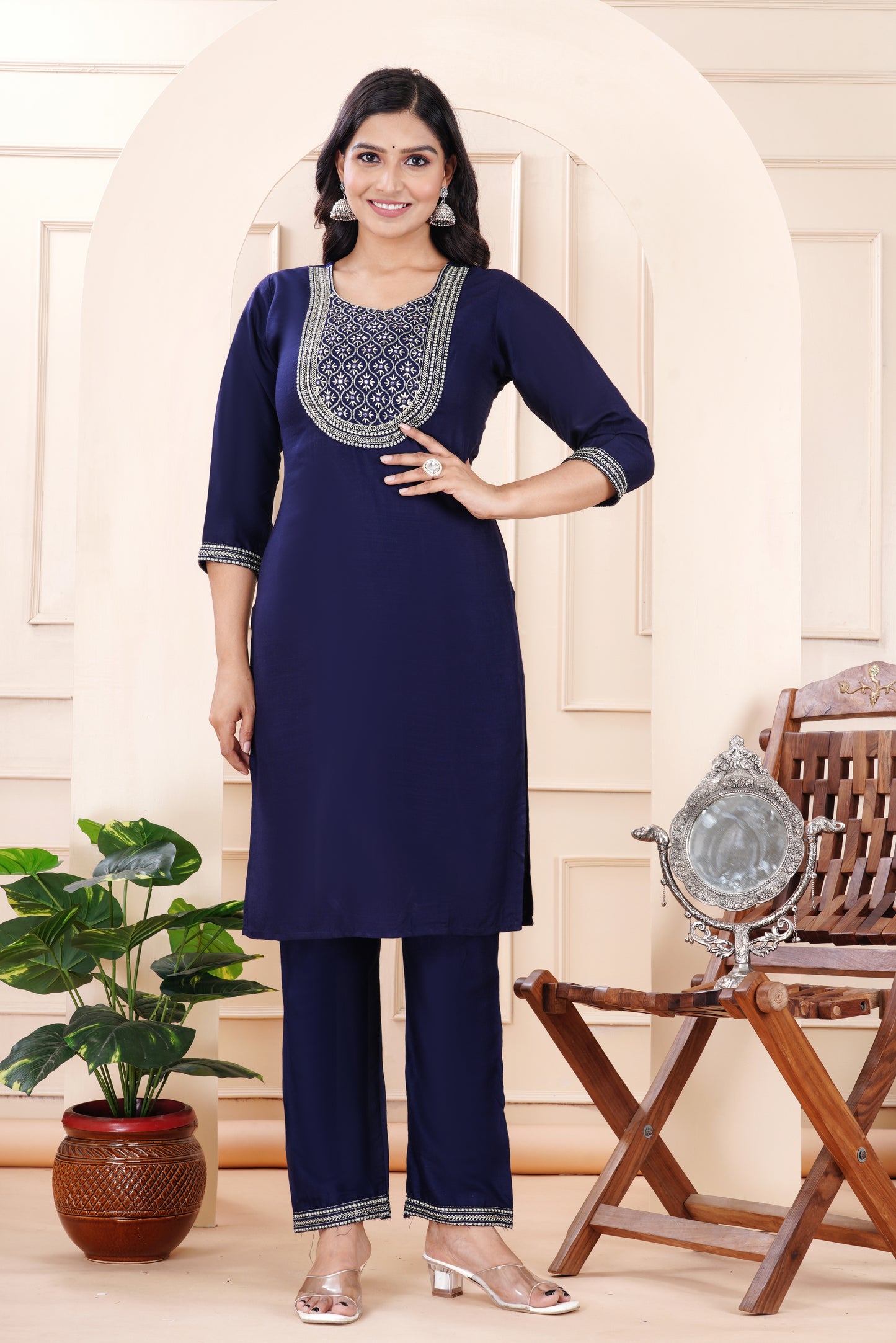Rayon viscose embroidery kurti pant set