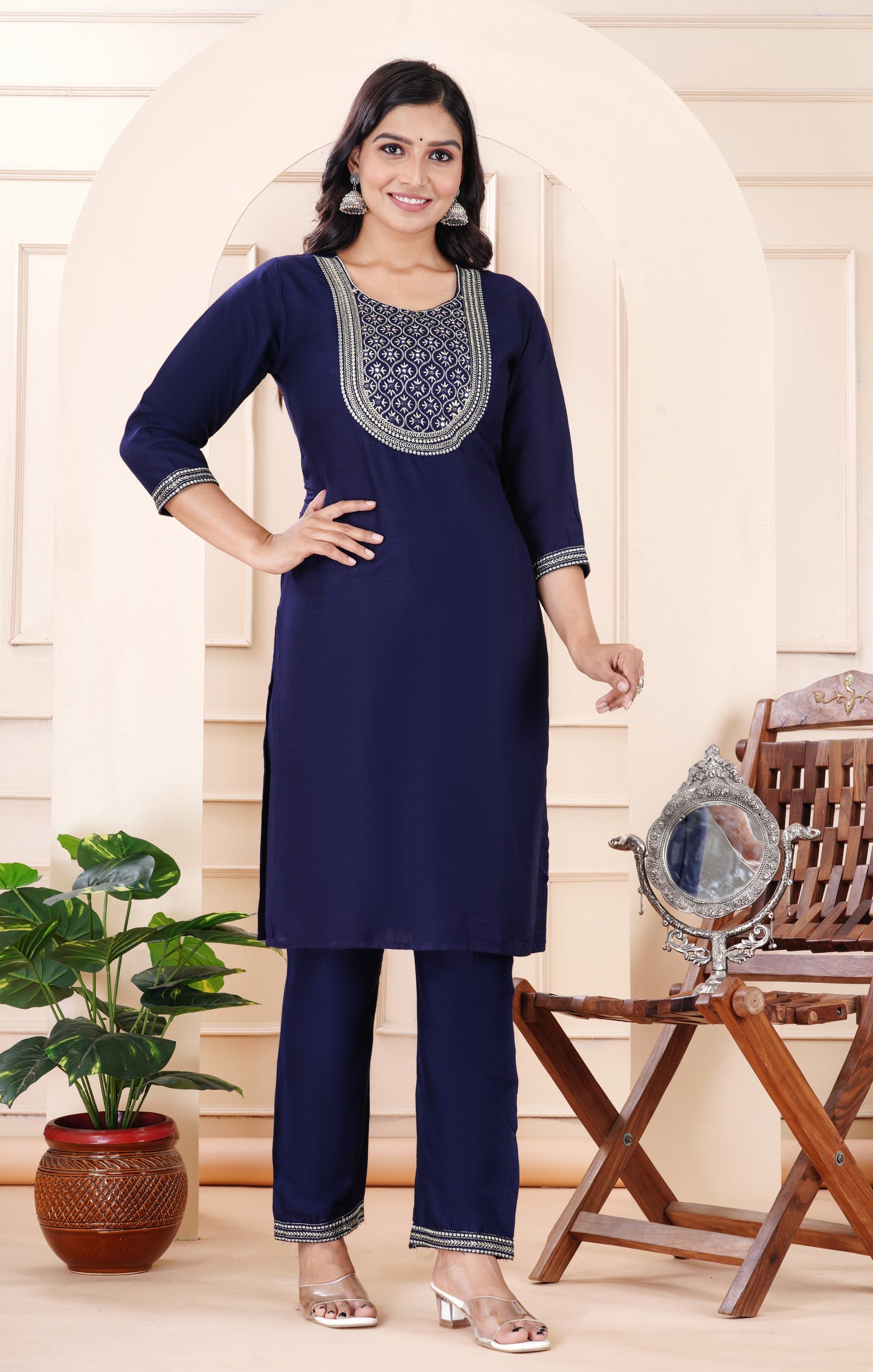 Rayon viscose embroidery kurti pant set