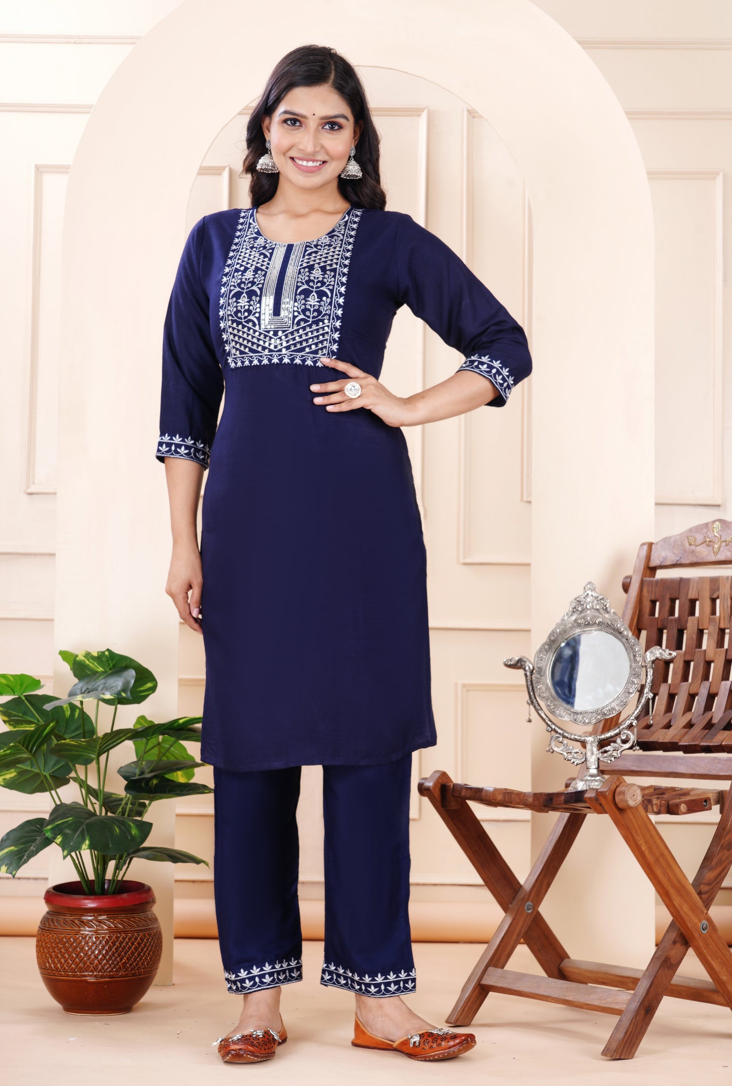Rayon viscose embroidery kurti pant set