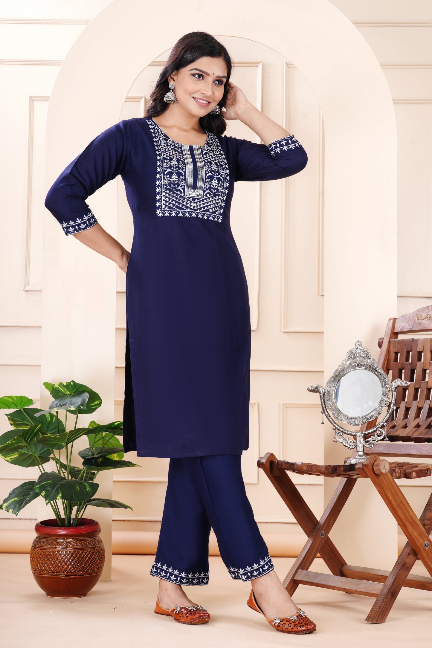 Rayon viscose embroidery kurti pant set