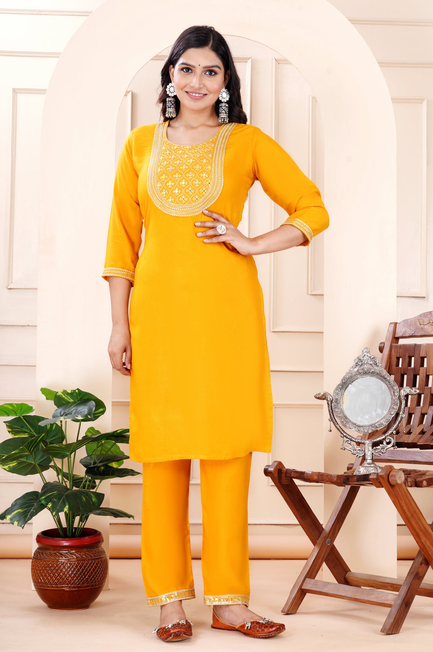 Rayon viscose embroidery kurti pant set