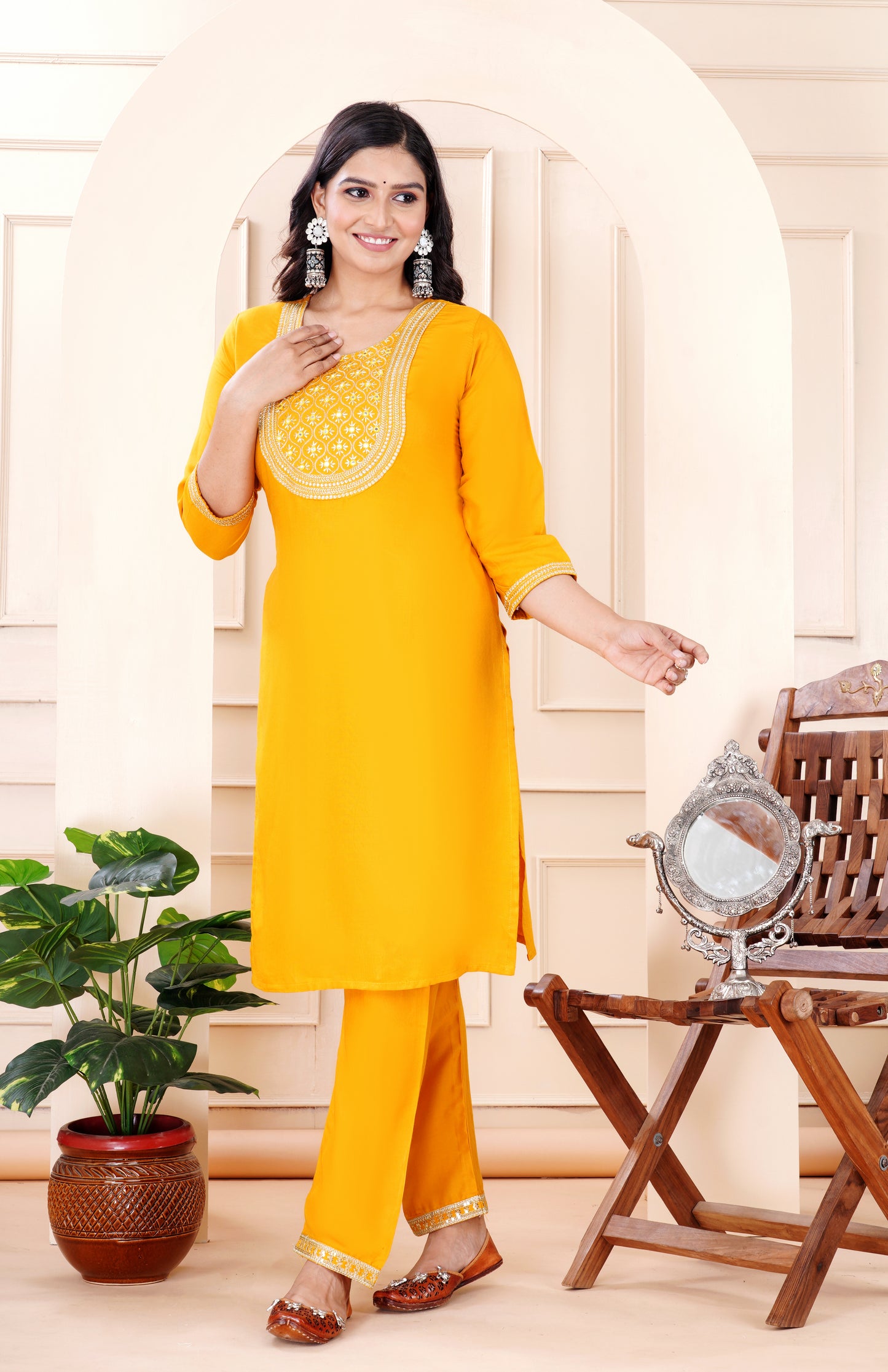Rayon viscose embroidery kurti pant set