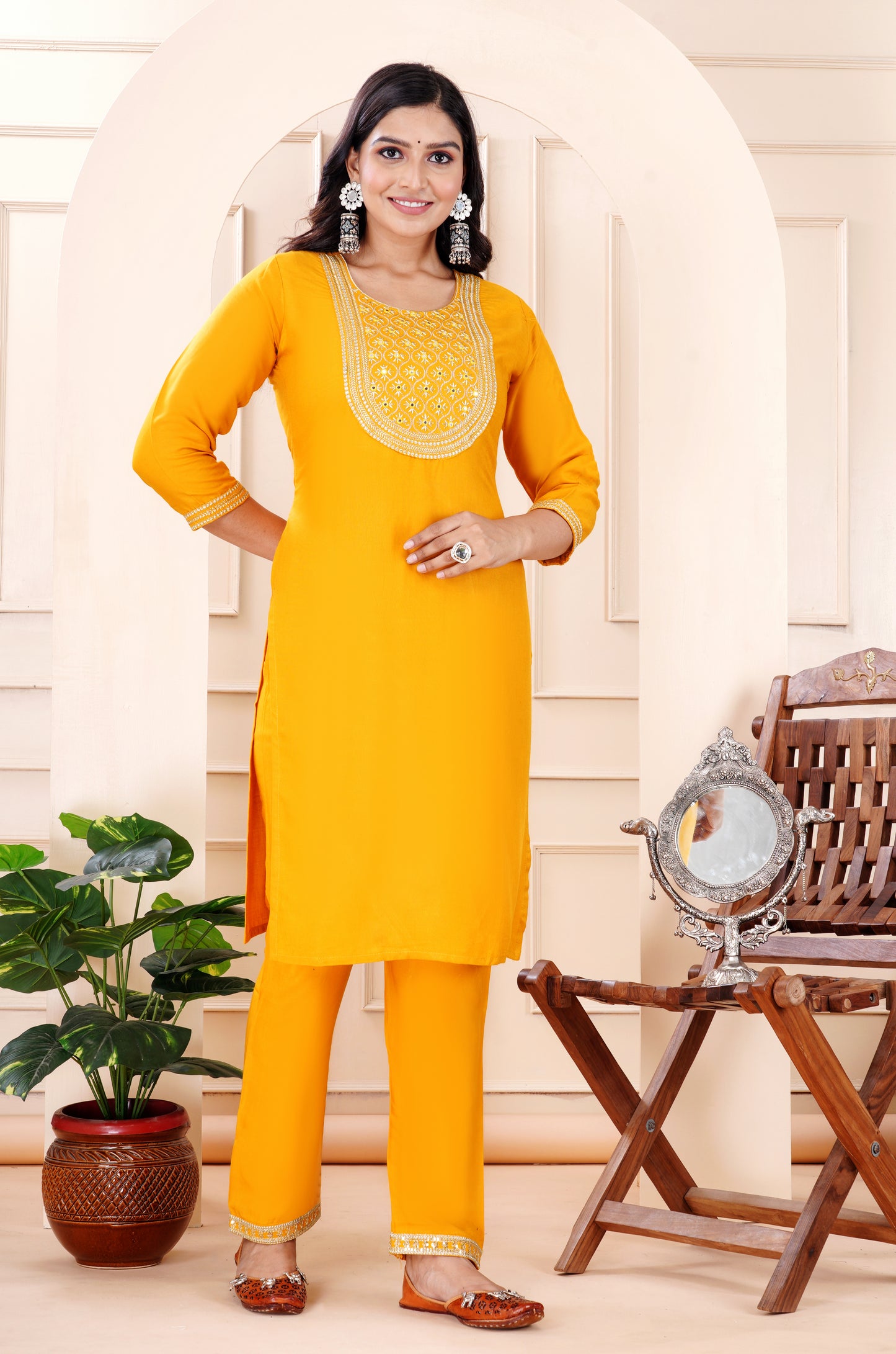 Rayon viscose embroidery kurti pant set