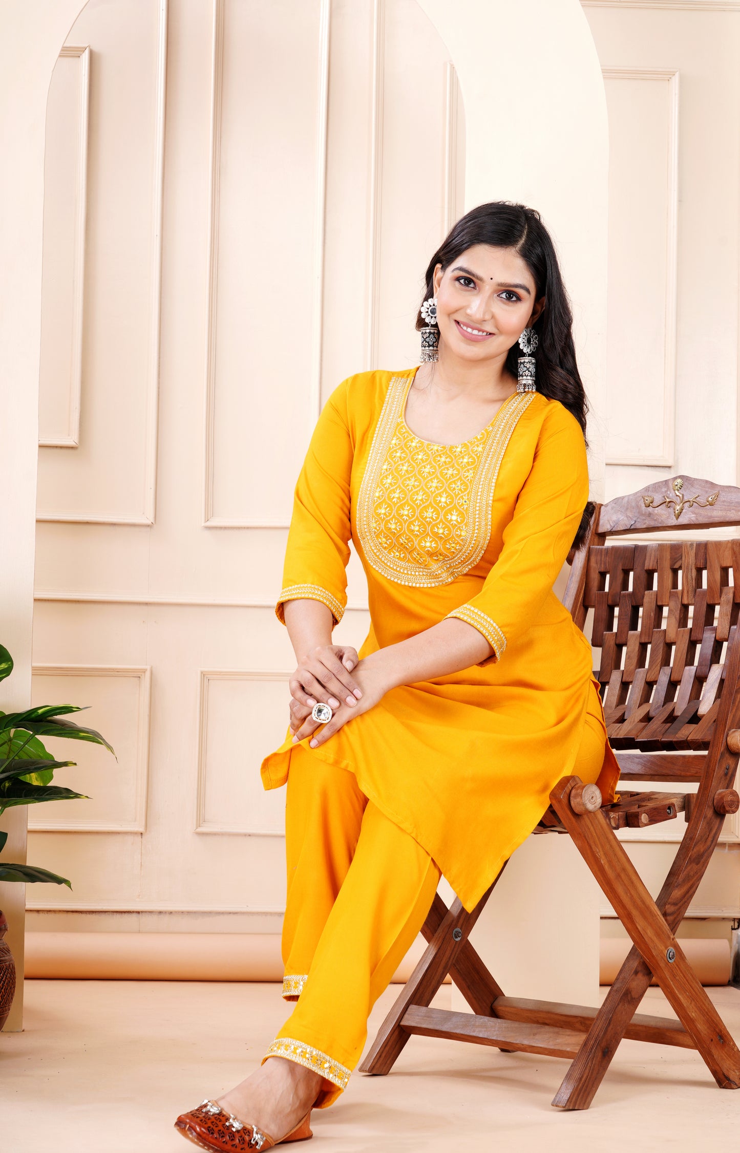 Rayon viscose embroidery kurti pant set