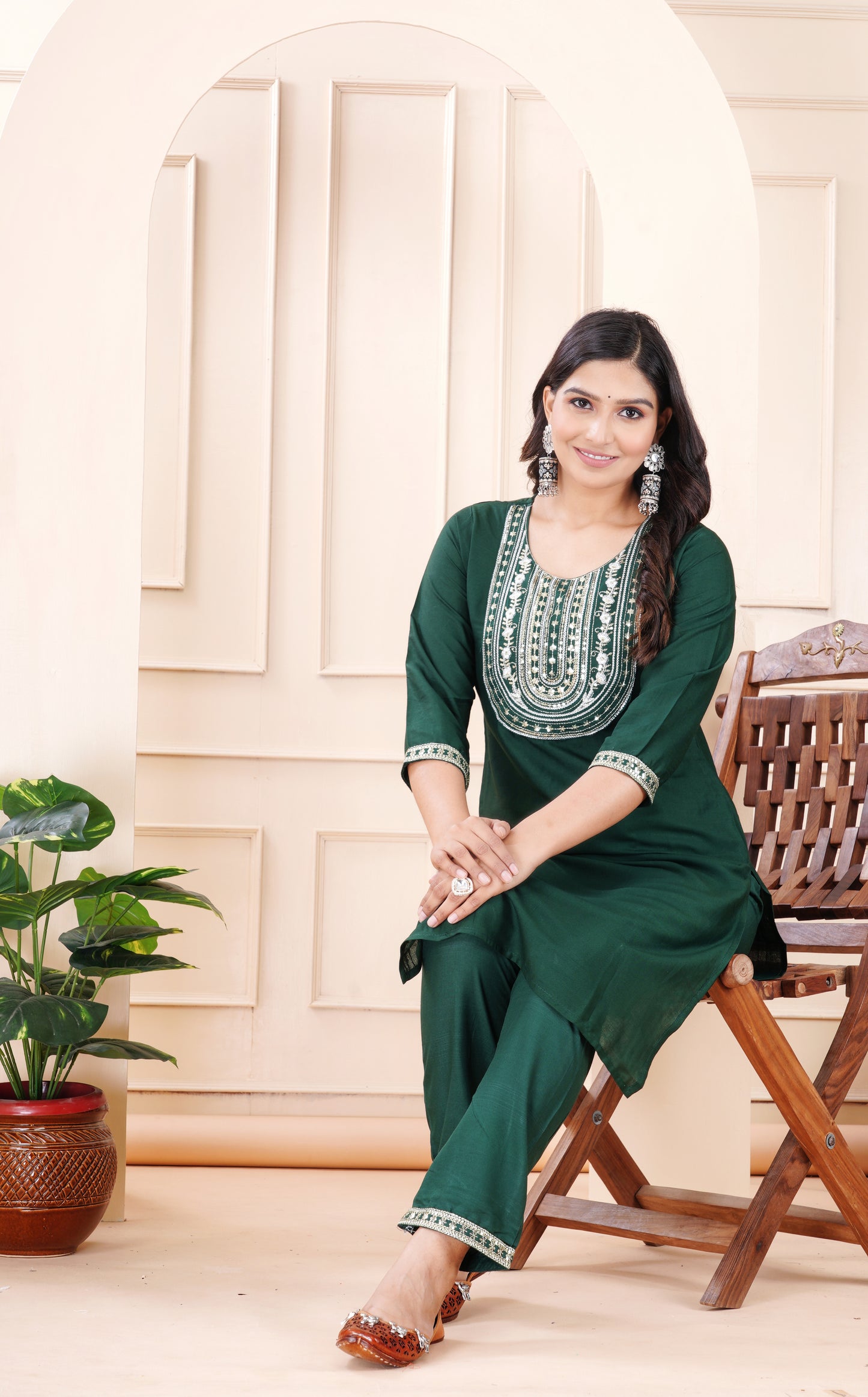 Rayon viscose embroidery kurti pant set