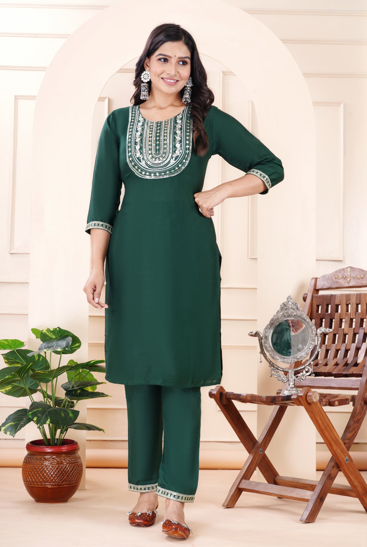 Rayon viscose embroidery kurti pant set