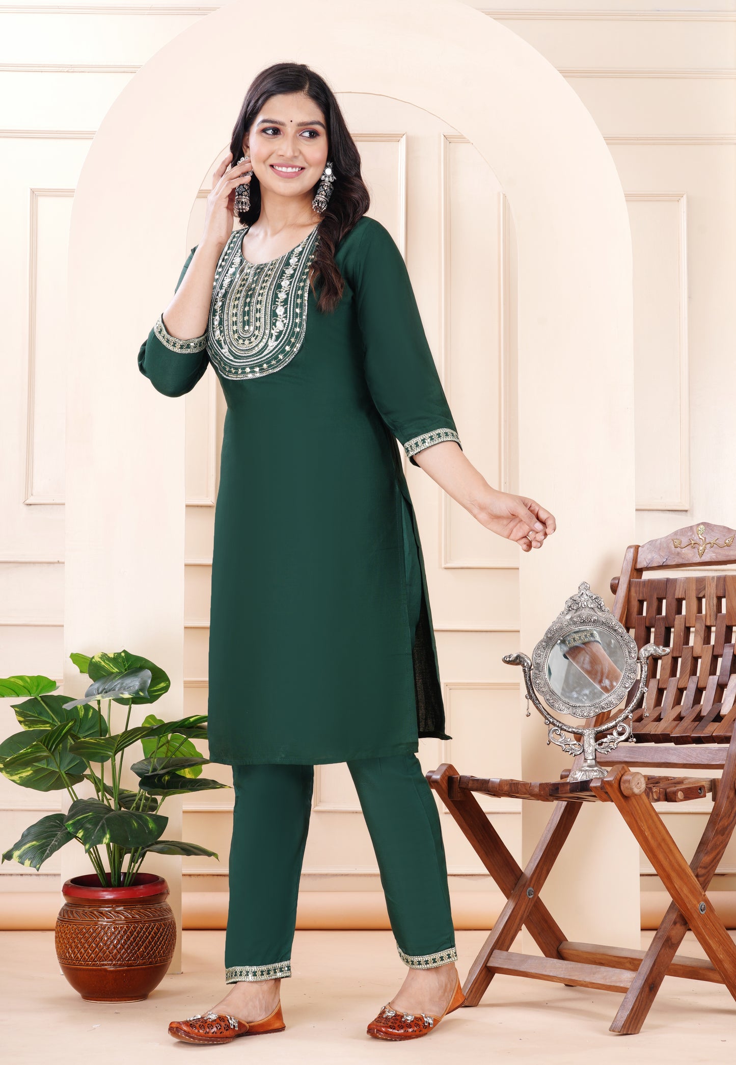 Rayon viscose embroidery kurti pant set