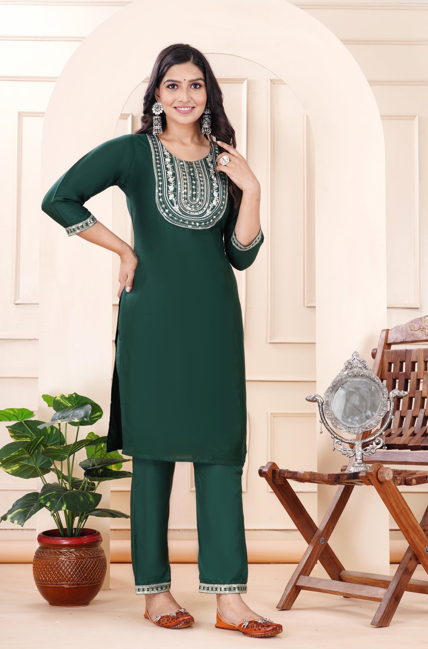 Rayon viscose embroidery kurti pant set