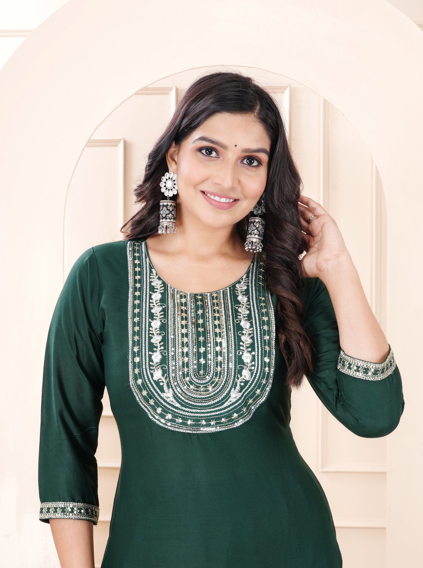 Rayon viscose embroidery kurti pant set