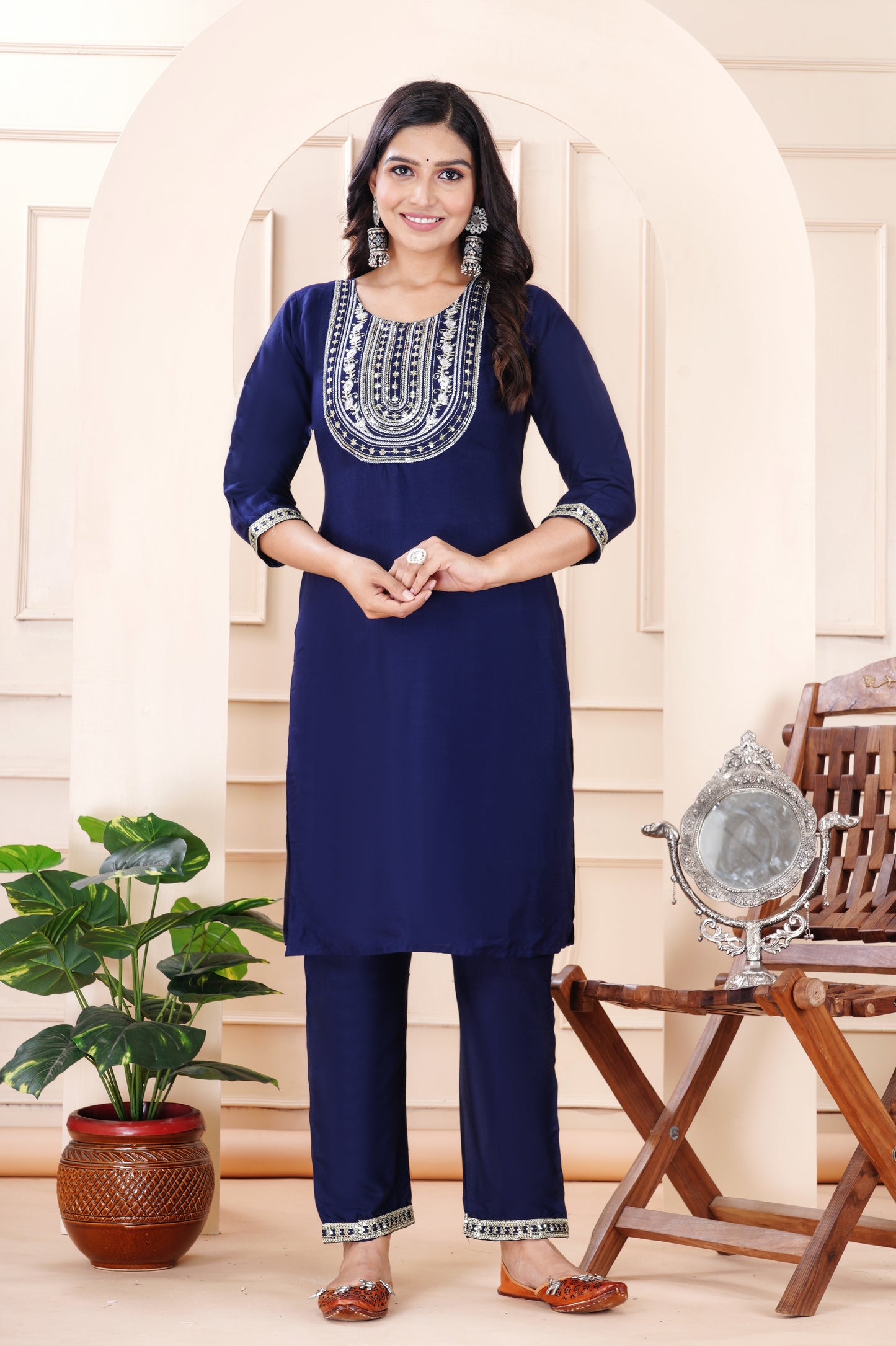 Rayon viscose embroidery kurti pant set