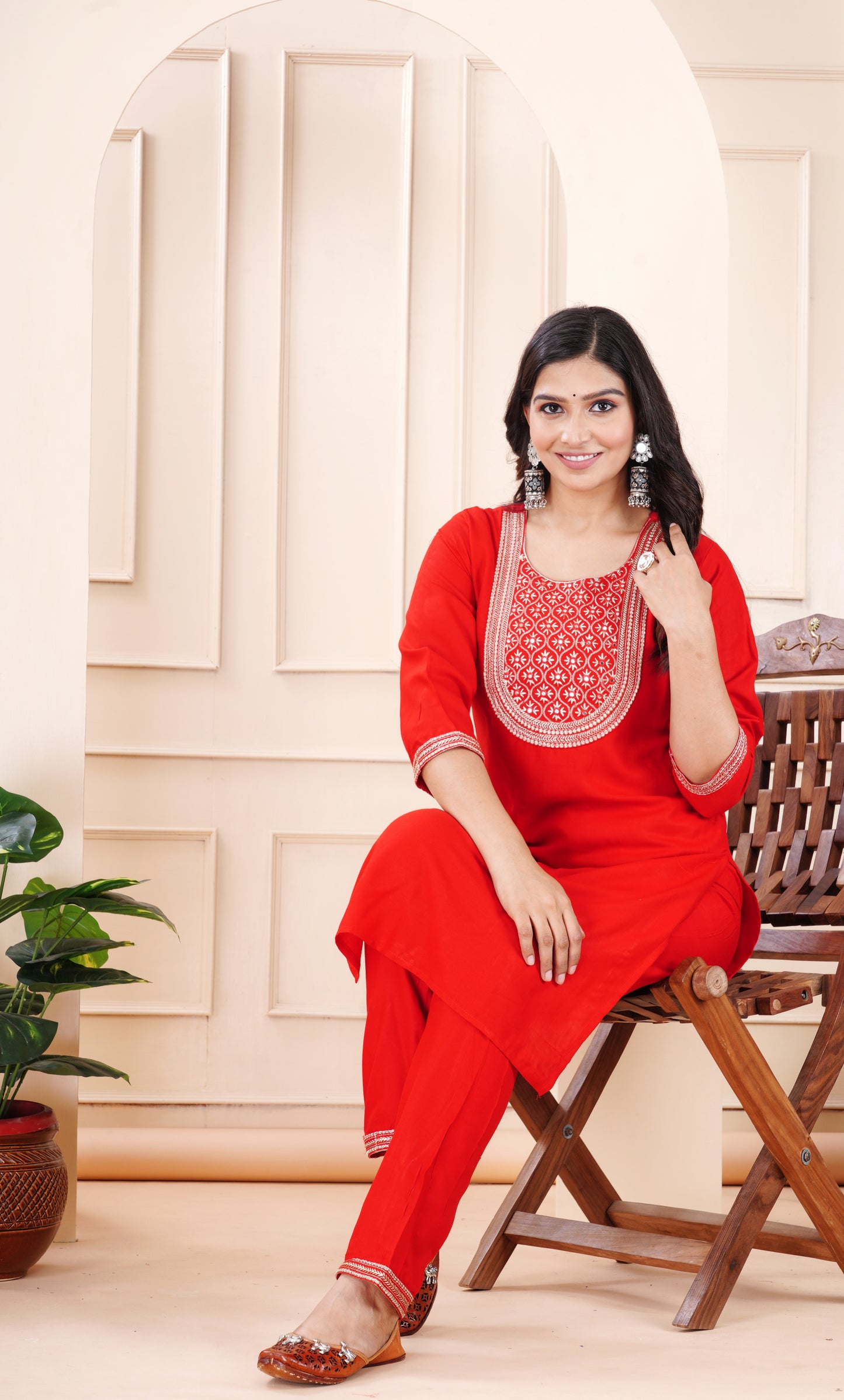 Rayon viscose embroidery kurti pant set