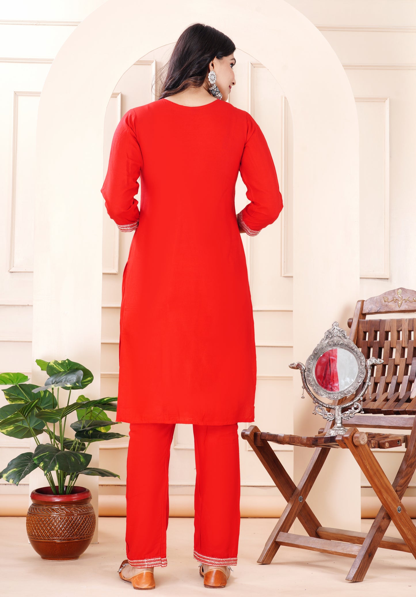 Rayon viscose embroidery kurti pant set