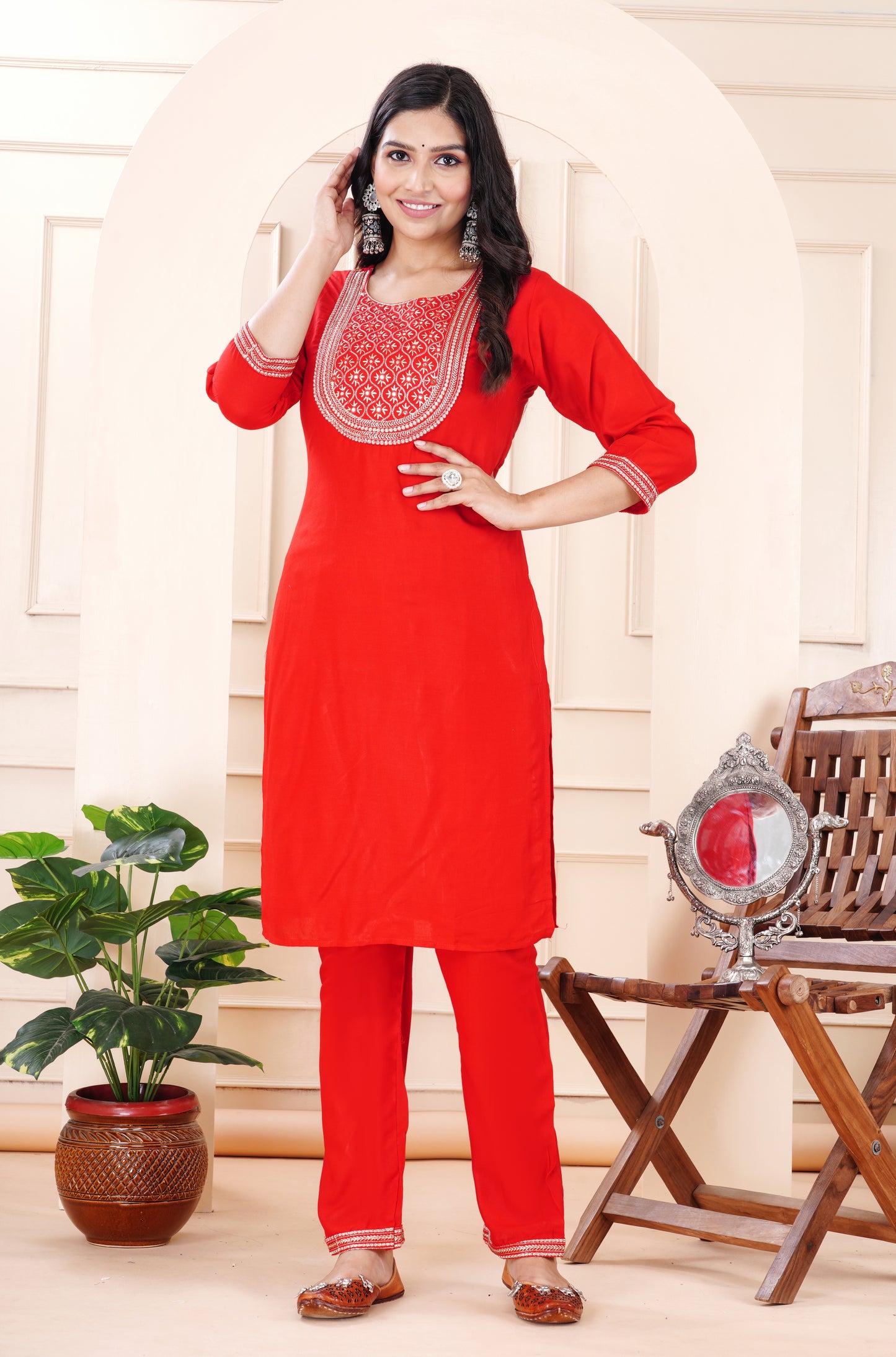Rayon viscose embroidery kurti pant set