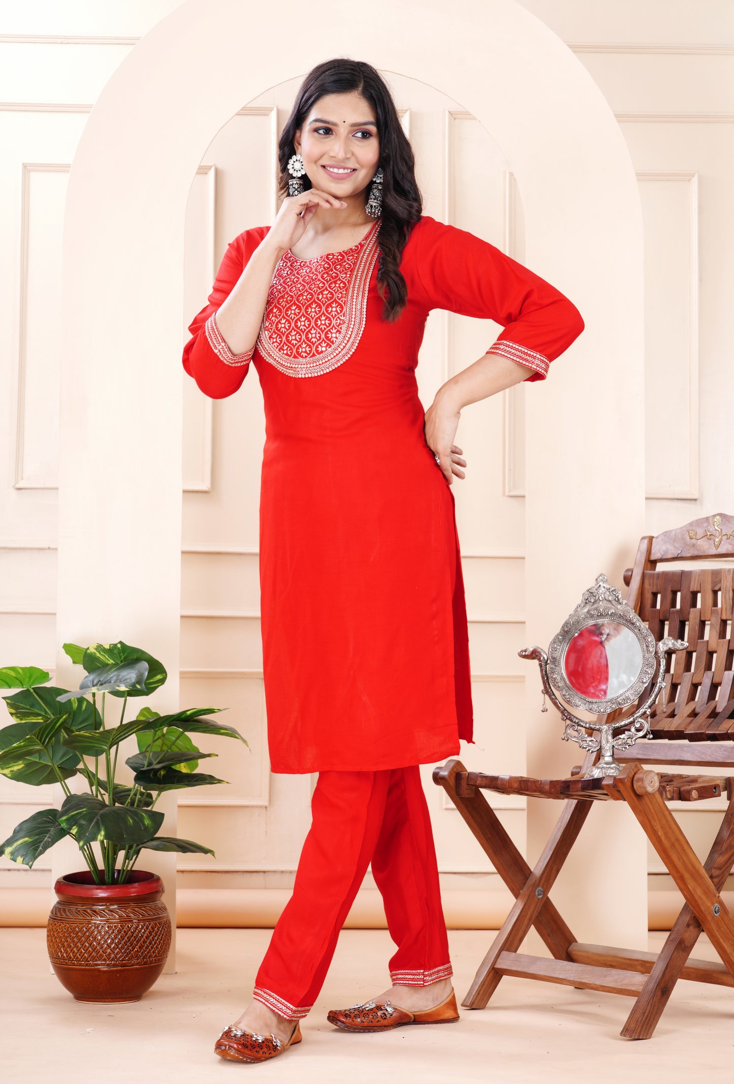 Rayon viscose embroidery kurti pant set