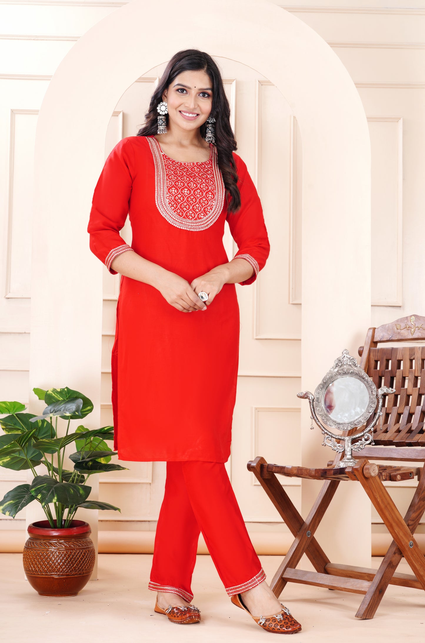 Rayon viscose embroidery kurti pant set