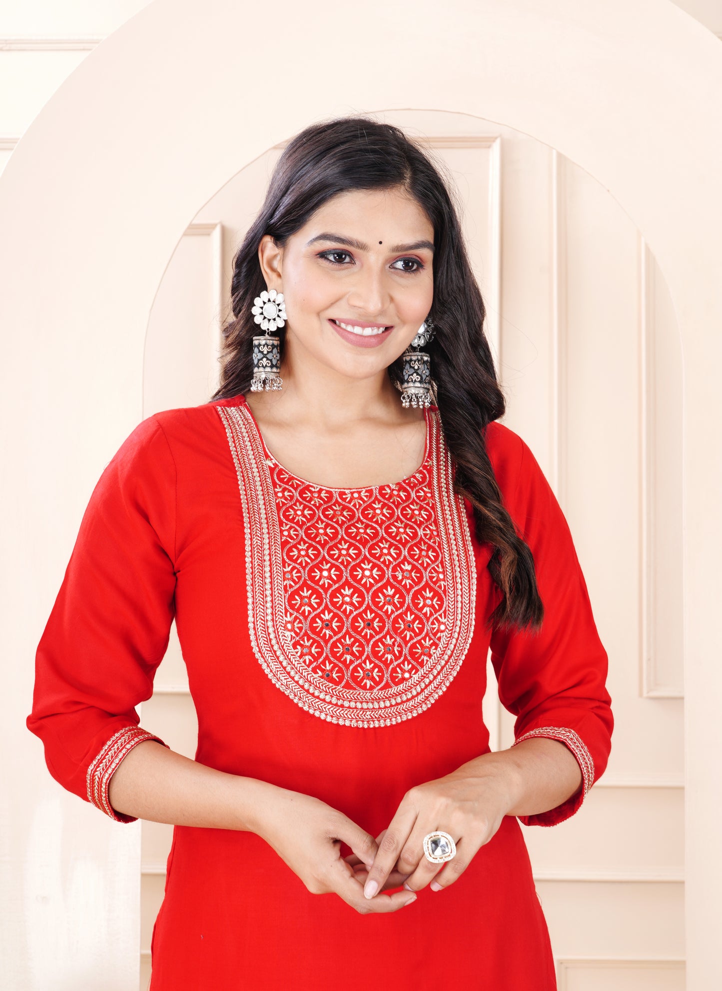 Rayon viscose embroidery kurti pant set