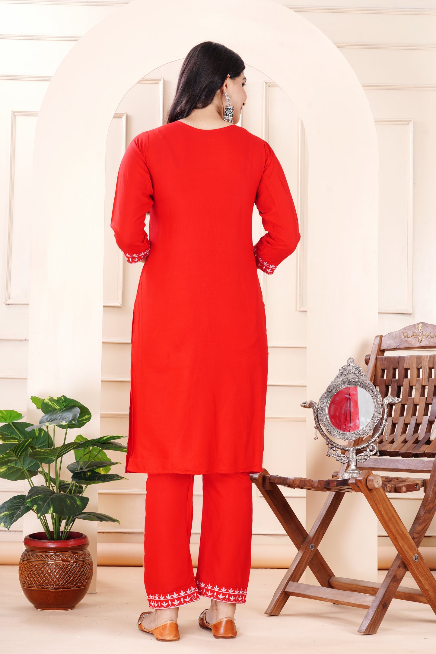 Rayon viscose embroidery kurti pant set
