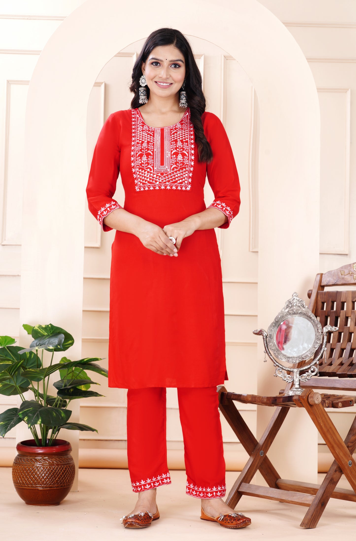Rayon viscose embroidery kurti pant set