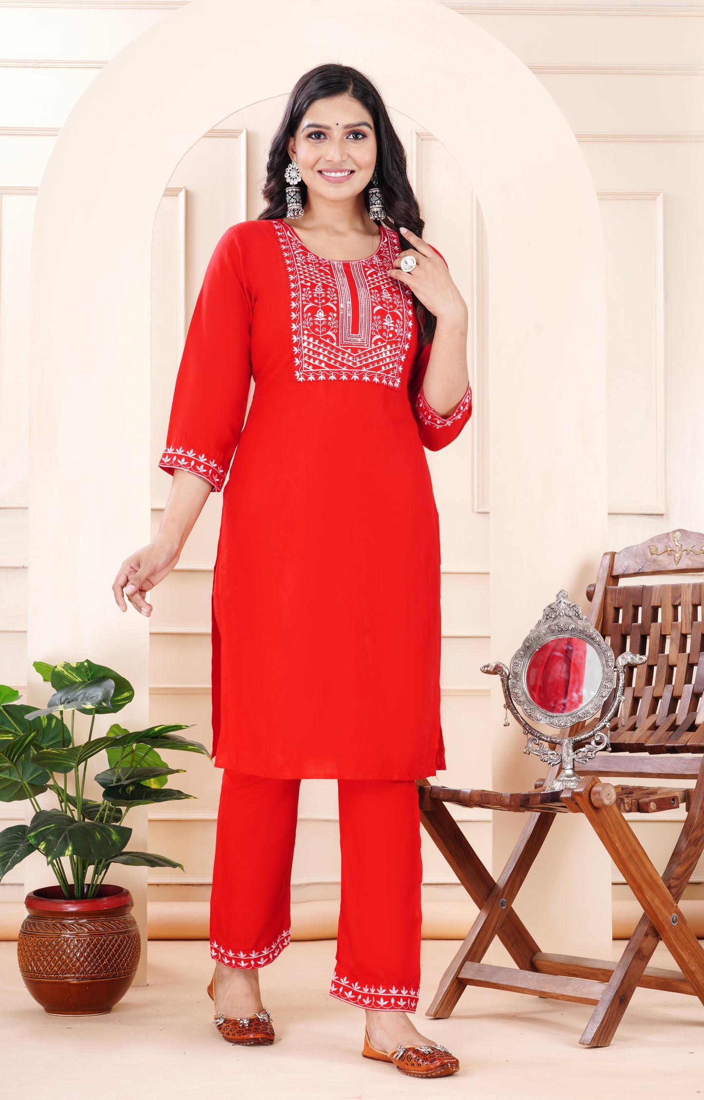 Rayon viscose embroidery kurti pant set