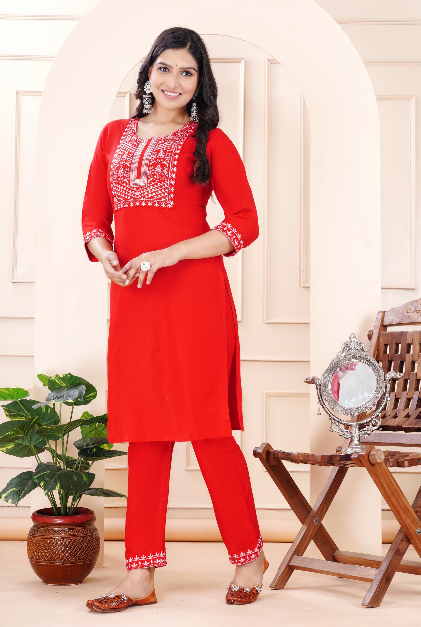 Rayon viscose embroidery kurti pant set