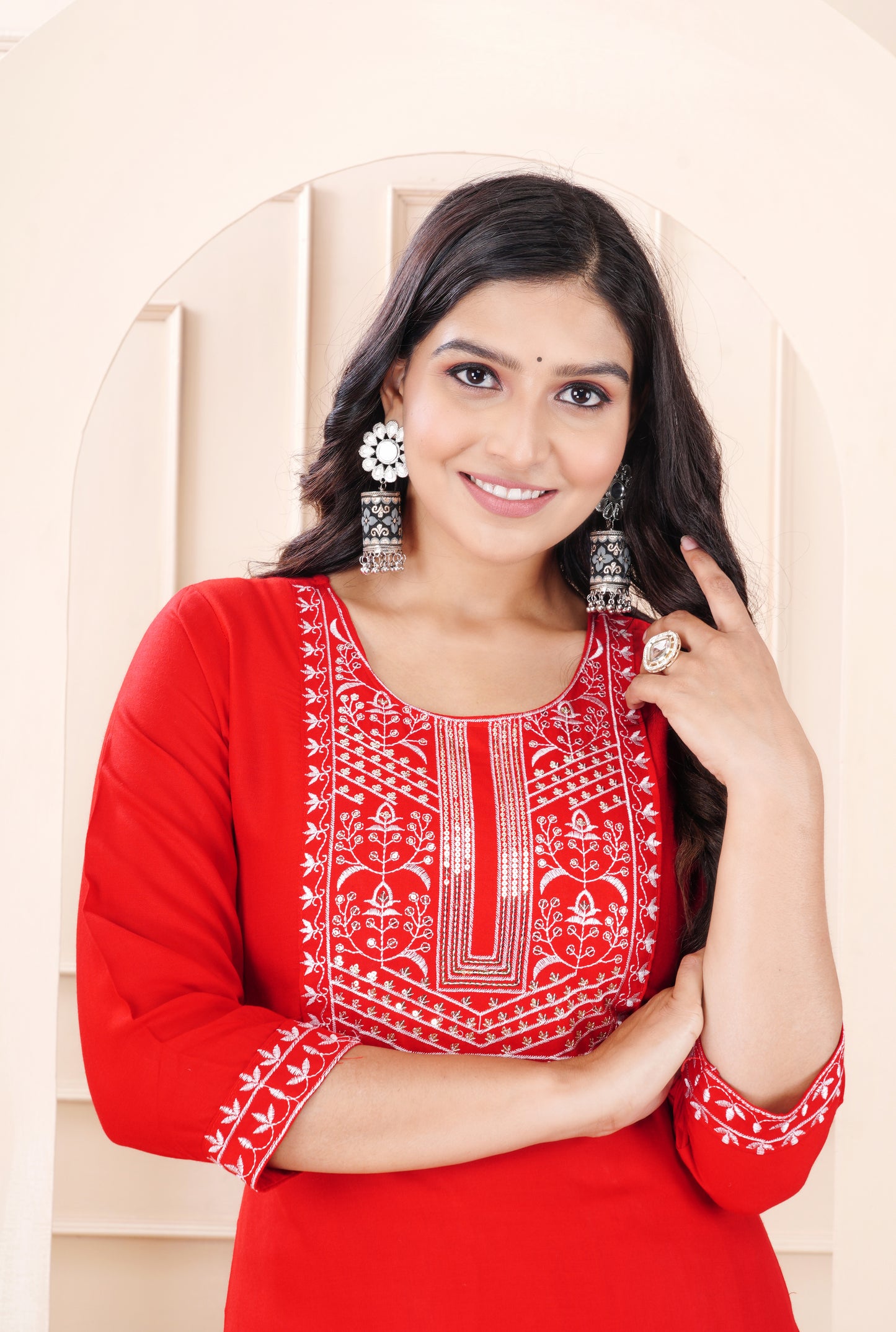 Rayon viscose embroidery kurti pant set