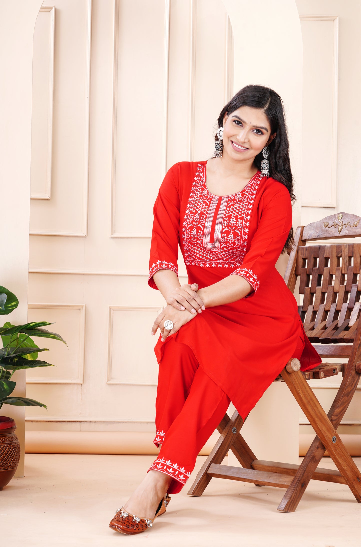 Rayon viscose embroidery kurti pant set