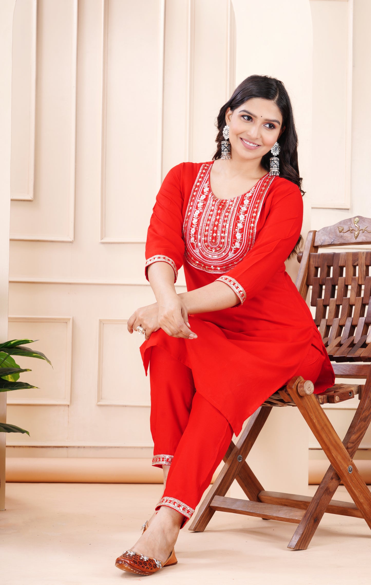 Rayon viscose embroidery kurti pant set