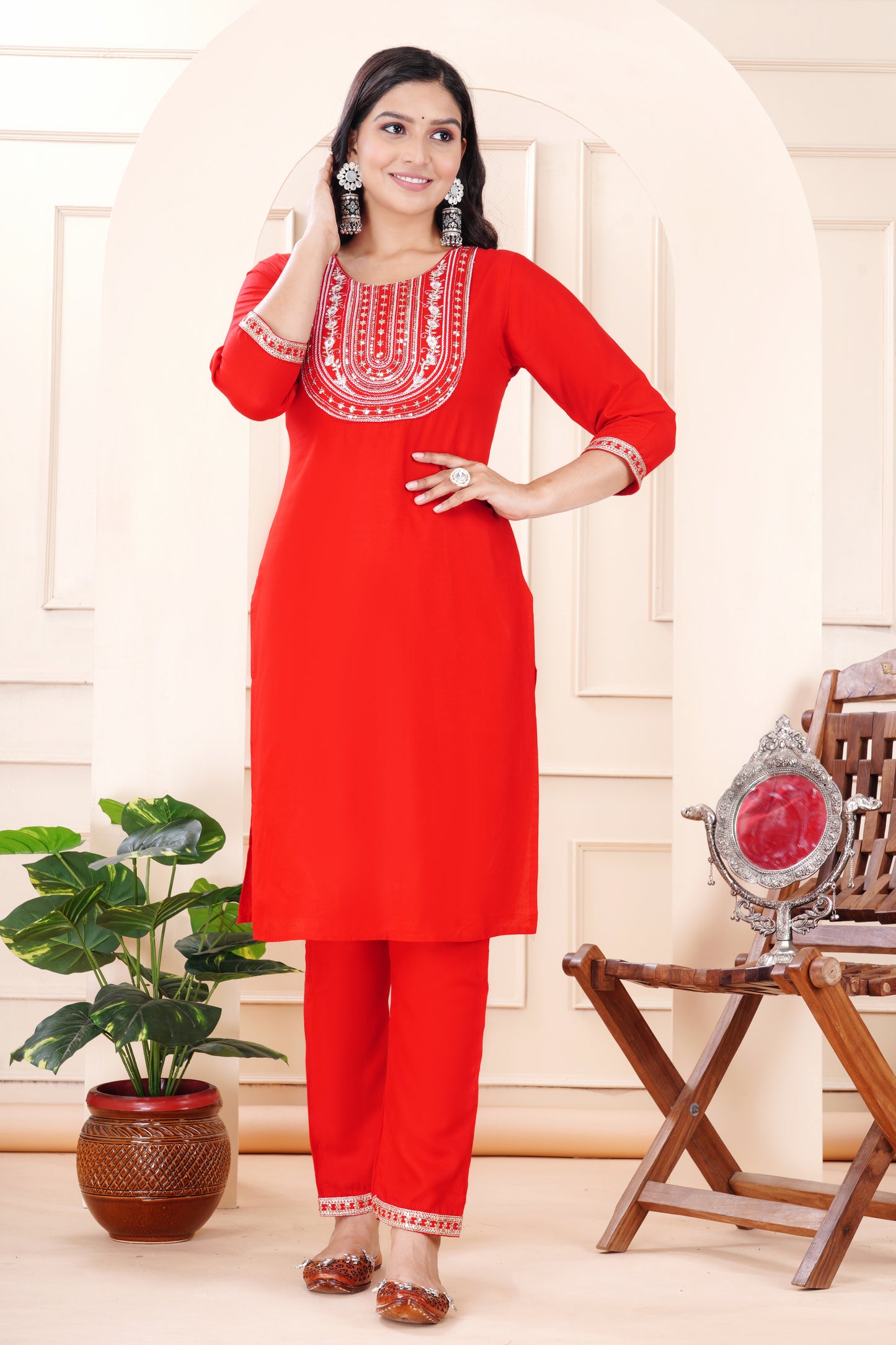 Rayon viscose embroidery kurti pant set