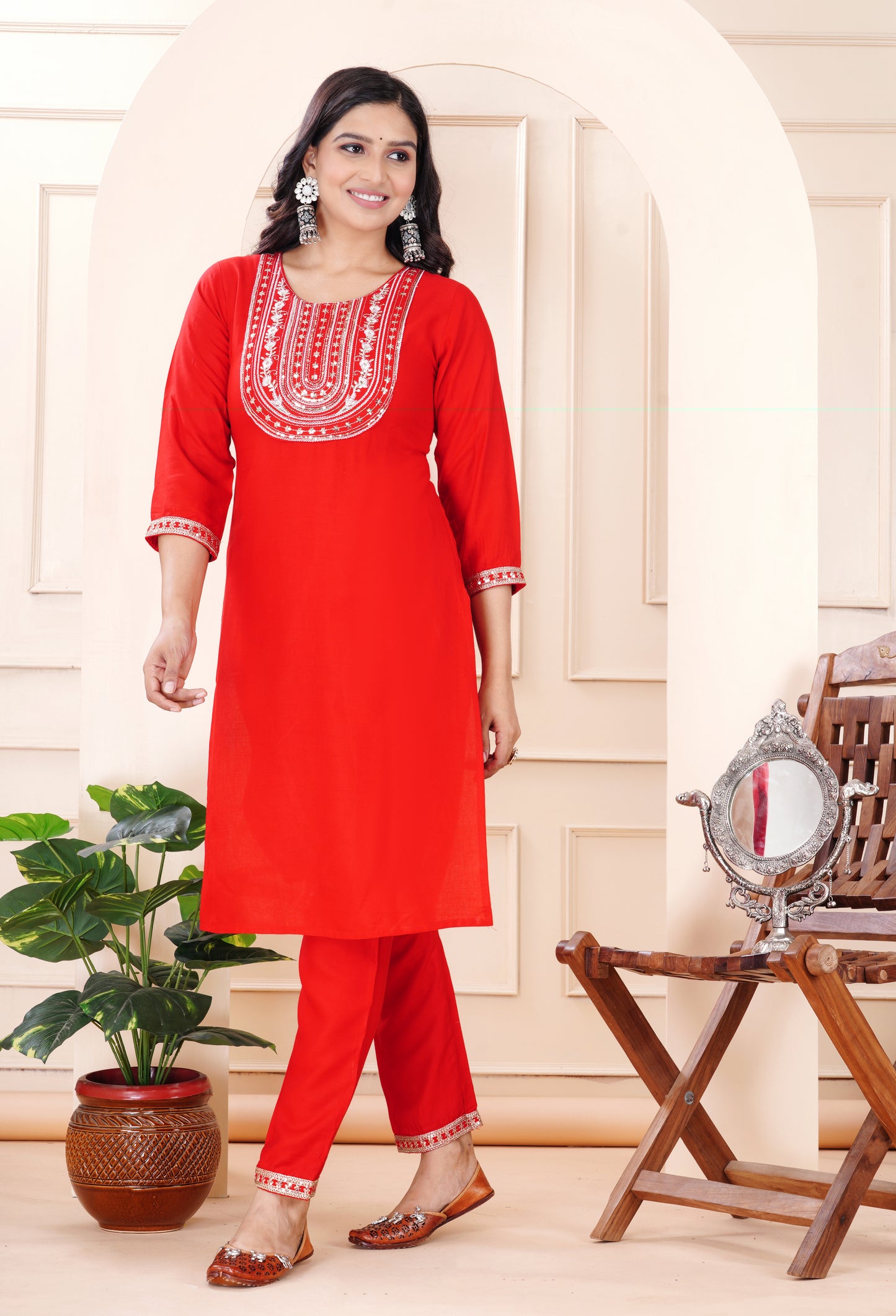 Rayon viscose embroidery kurti pant set