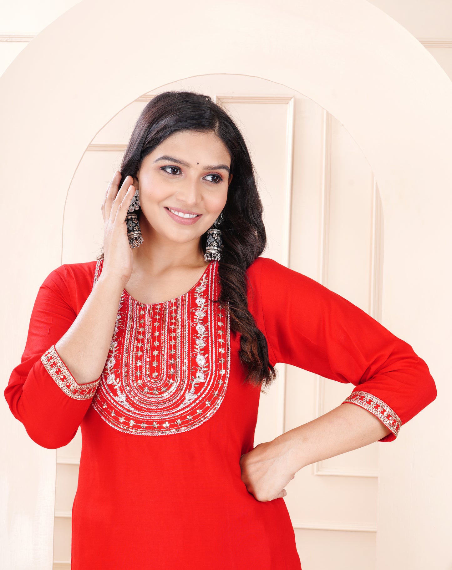 Rayon viscose embroidery kurti pant set