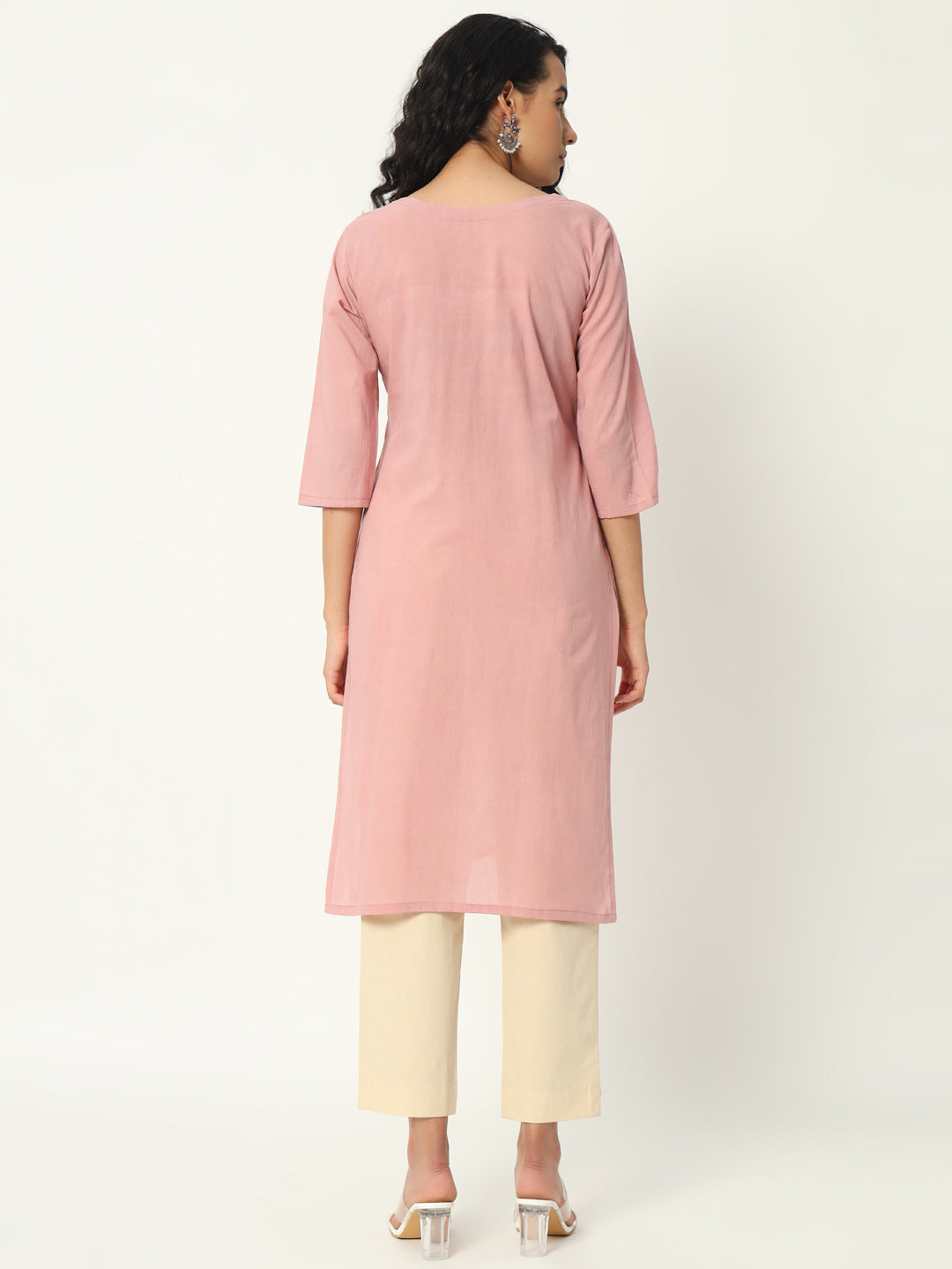 Rose Taupe  Cotton Pintuck Long Kurta - SAFED DHAGA 