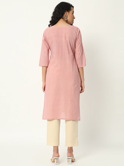 Rose Taupe  Cotton Pintuck Long Kurta - SAFED DHAGA 