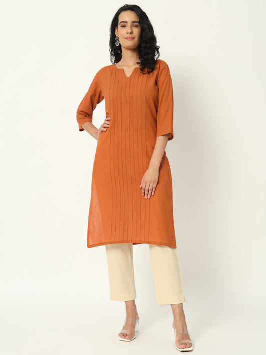 Cinamon Cotton Pintuck Long Kurta - SAFED DHAGA 