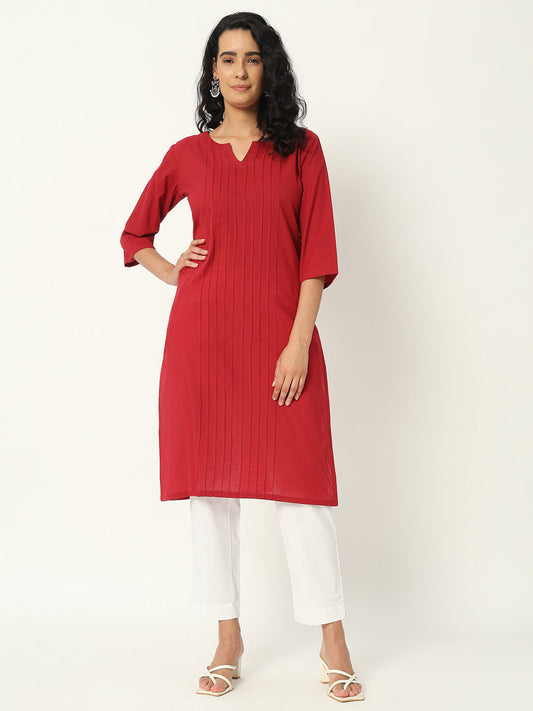 Respberry Cotton Pintuck Long Kurta - SAFED DHAGA 