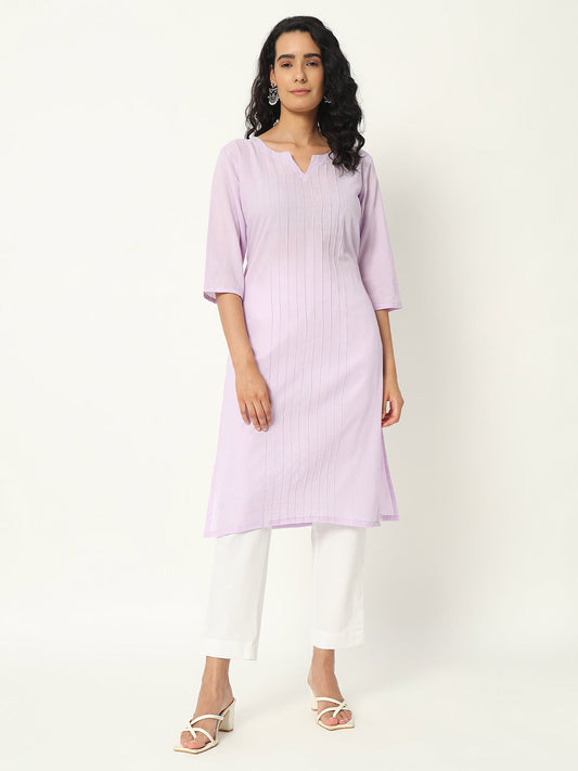 Lilac Cotton Pintuck Long Kurta - SAFED DHAGA 