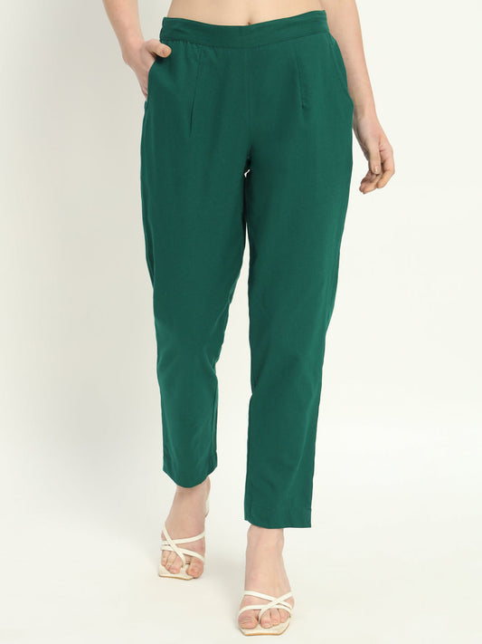 BOTTLE GREEN COTTON PANTS - SAFED DHAGA 