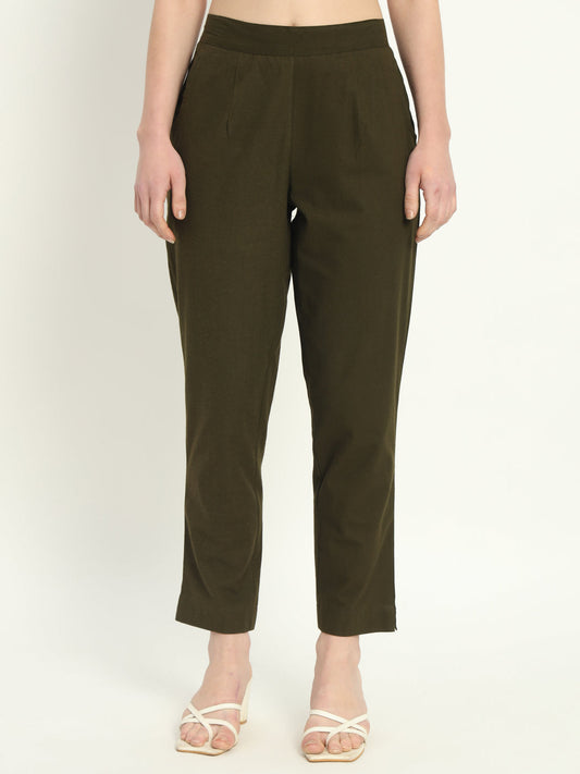 OLIVE GREEN COTTON PANTS - SAFED DHAGA 