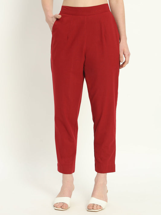 MAROON COTTON PANTS - SAFED DHAGA 
