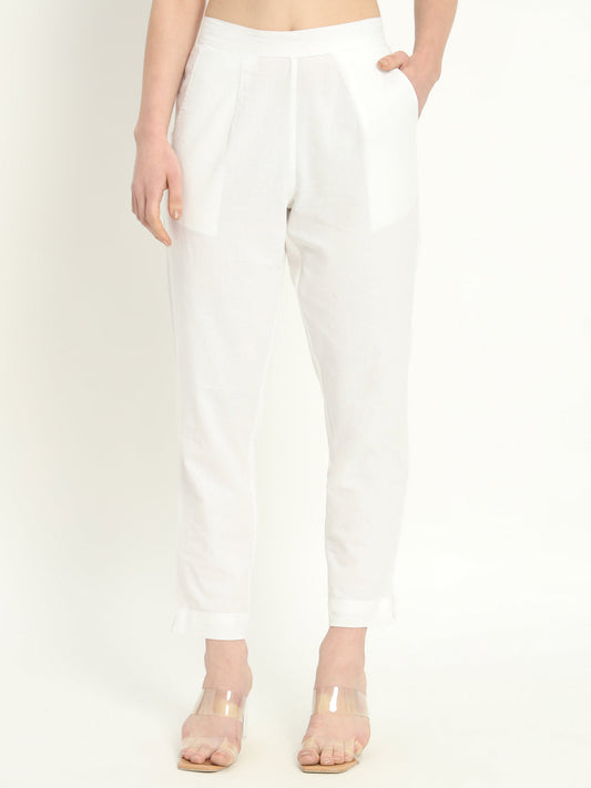 WHITE COTTON PANTS - SAFED DHAGA 