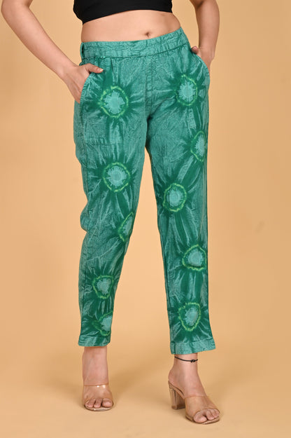 BOTTLE GREEN BANDHEJ COTTON PANTS - SAFED DHAGA 