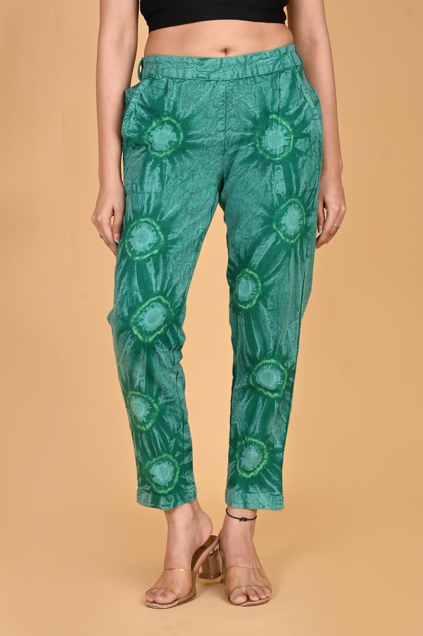 BOTTLE GREEN BANDHEJ COTTON PANTS - SAFED DHAGA 